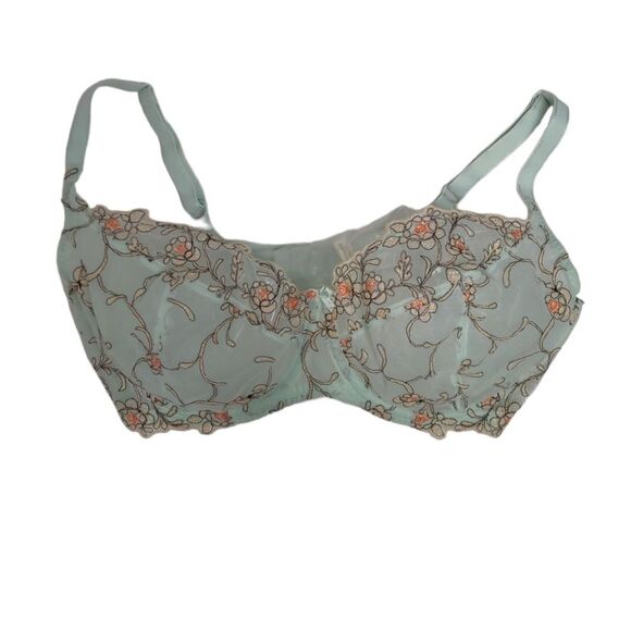 FELINA embroidered‎ floral cottagecore sheer underwire bra 40DDD - Picture 1 of 8